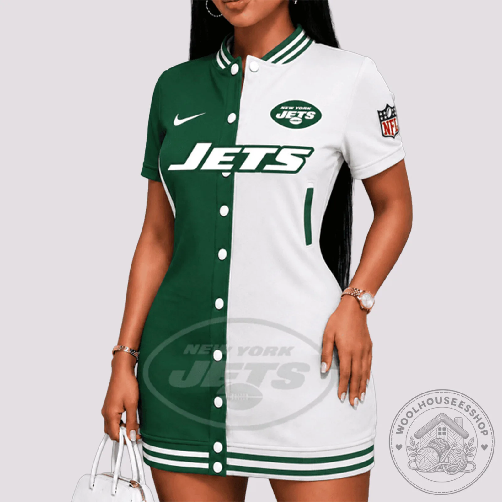 jets jersey dress New York National Football League Green and White Short Sleeve TECIDO ESTAMPA